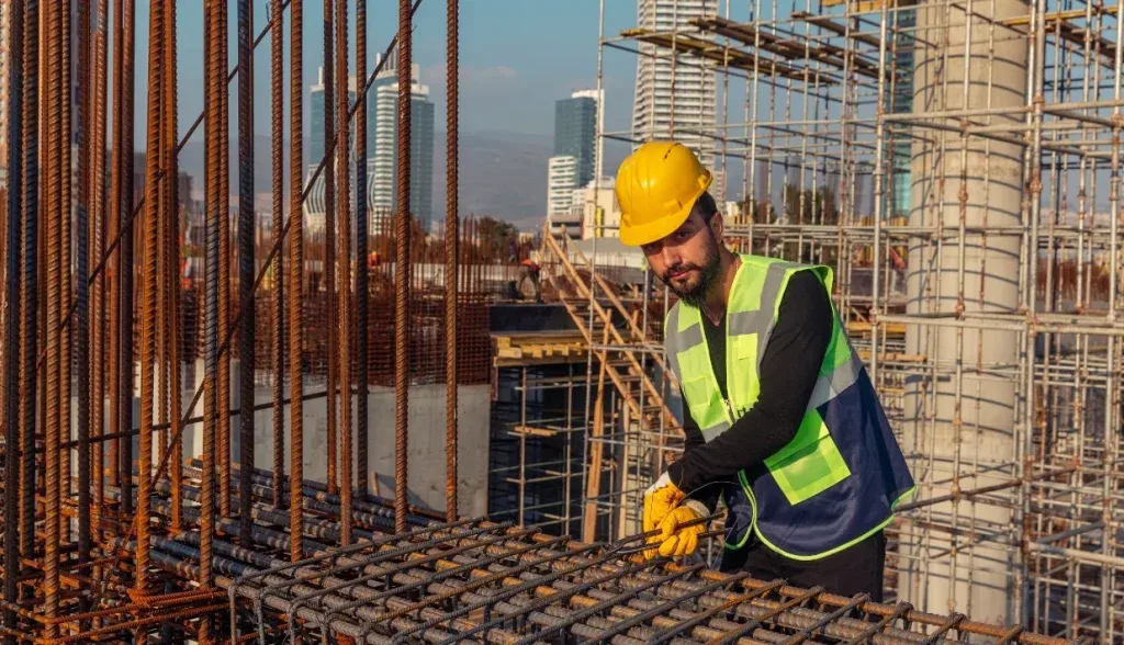 Construction worker reinforcing steel bars at a site, highlighting how small installation errors become